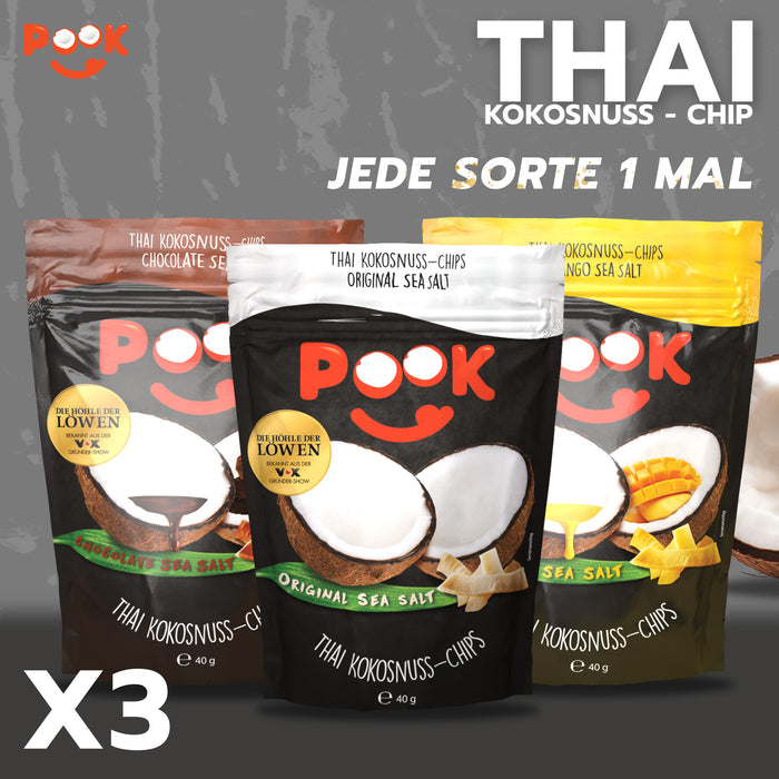 POOK Coconut Chips 3x40 g (each variety 1 time)